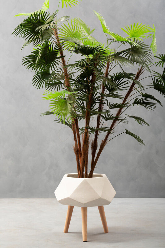 Darnell White Geometric Planter with Legs