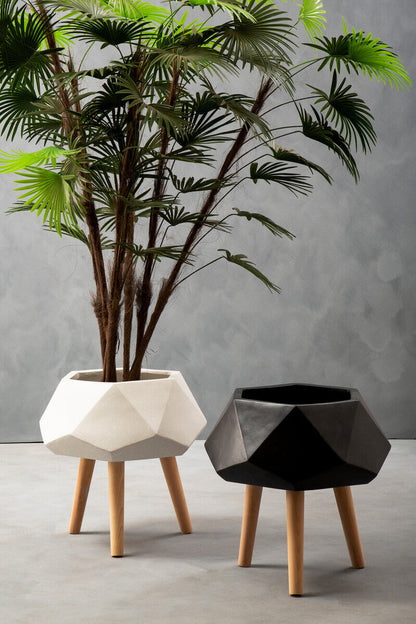 Darnell White Geometric Planter with Legs