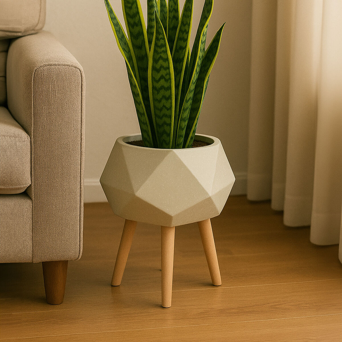 Darnell White Geometric Planter with Legs