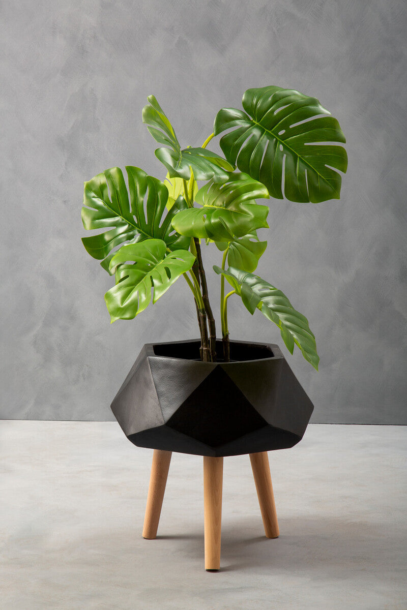 Darnell Small Black Geometric Planter with Legs