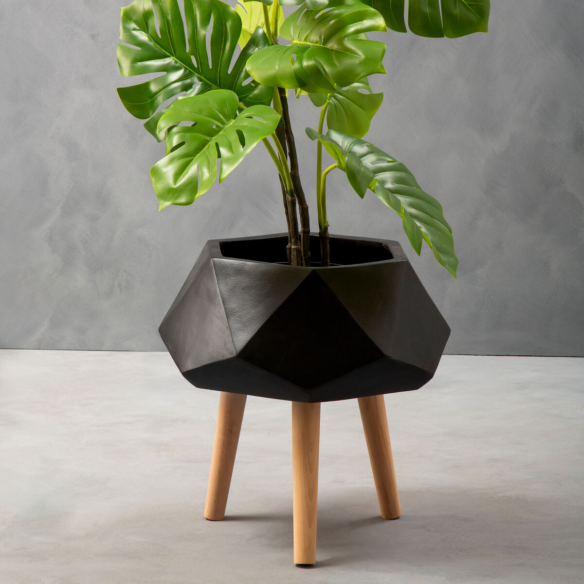 Darnell Small Black Geometric Planter with Legs