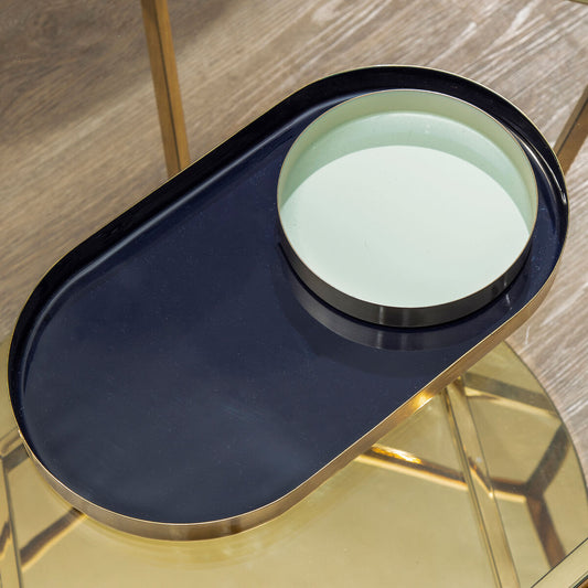Elva Set Of Two Navy And Gold Trays
