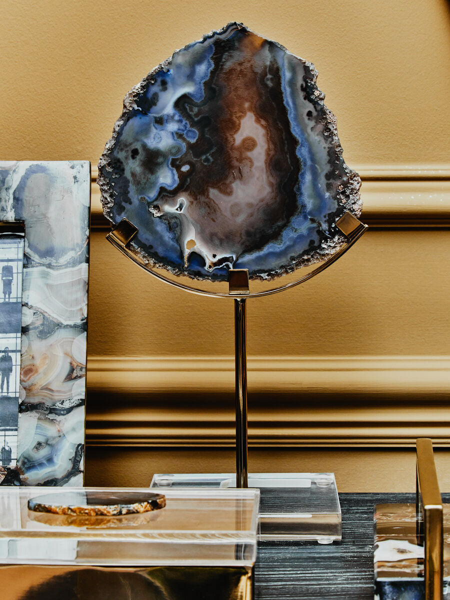 Bowerbird Black And Gold Agate Sculpture