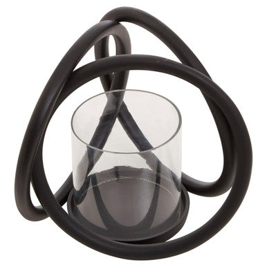 Aura Small Matte Black Finish Candle Holder