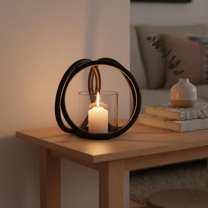 Aura Small Matte Black Finish Candle Holder
