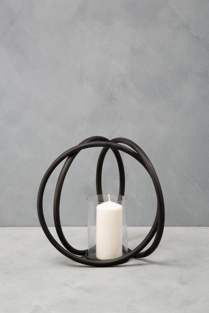 Aura Medium Matte Black Finish Candle Holder