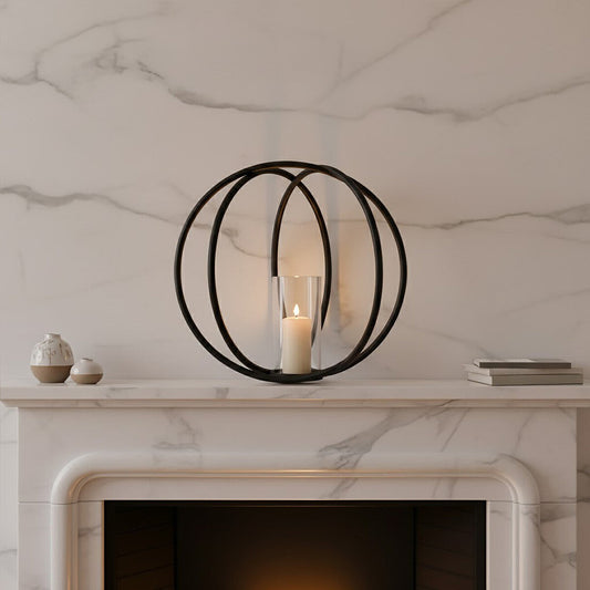 Aura Large Matte Black Finish Candle Holder