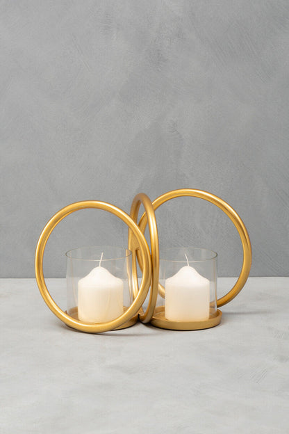 Aura Small Gold Finish Double Candle Holder