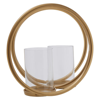 Aura Medium Gold Finish Double Candle Holder