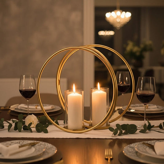 Aura Medium Gold Finish Double Candle Holder