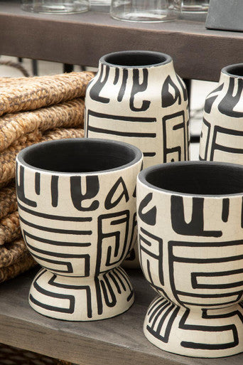 Barren Earthenware White And Black Hand Painted  Planter