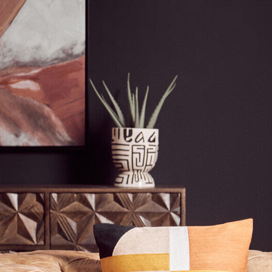 Barren Earthenware White And Black Hand Painted  Planter
