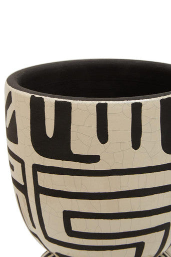 Barren Earthenware White And Black Hand Painted  Planter