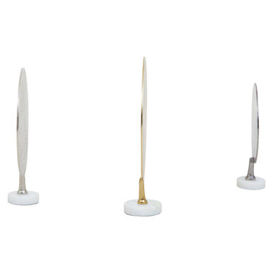 Elias Set Of 3 Hammered Metal Disc Sculptures with Marble Base