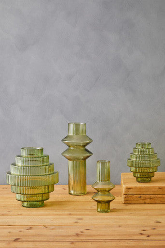 Benka Small Green Ribbed Glass Vase