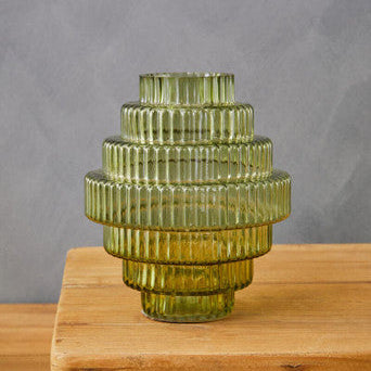 Benka Small Green Ribbed Glass Vase