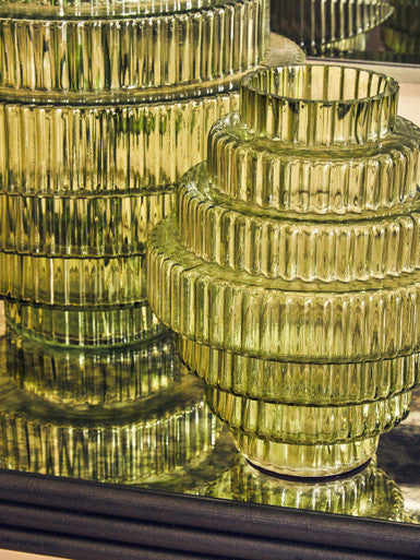 Benka Large Green Ribbed Glass Vase