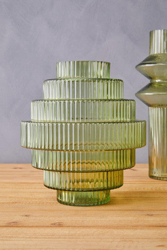 Benka Large Green Ribbed Glass Vase