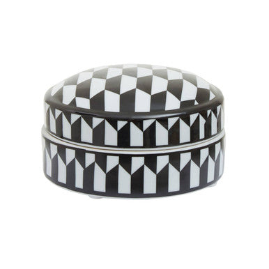 Marlo Small Black and White Geometric Print Ceramic Trinket Box