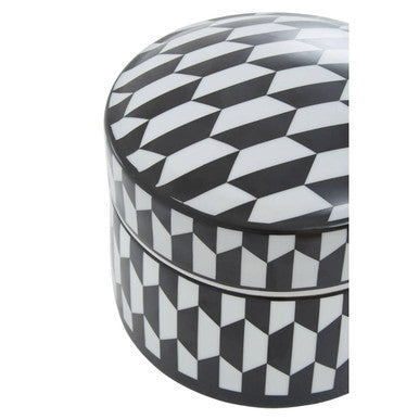 Marlo Large Black and White Geometric Print Ceramic Trinket Box