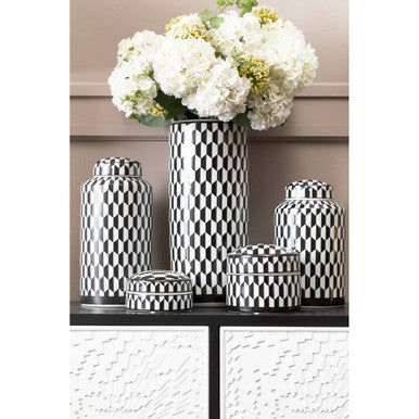 Marlo Small Black And White Geometric Print Ceramic Jar