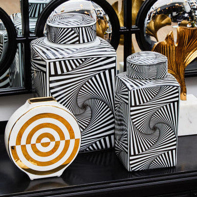 Doria Small Black And White Ceramic Jar