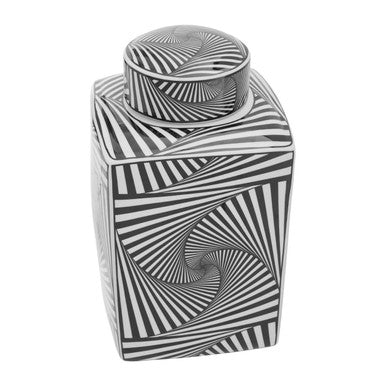 Doria Large Black And White Ceramic Jar