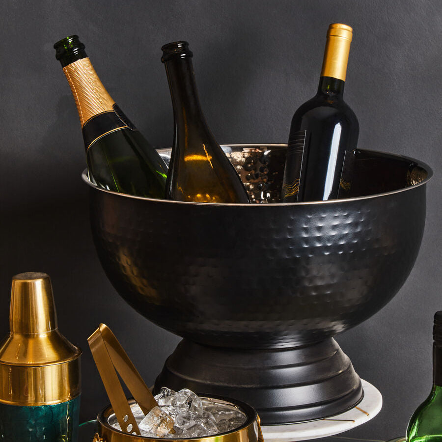 Ankara Black Stainless Steel Champagne Bowl with Hammered Effect