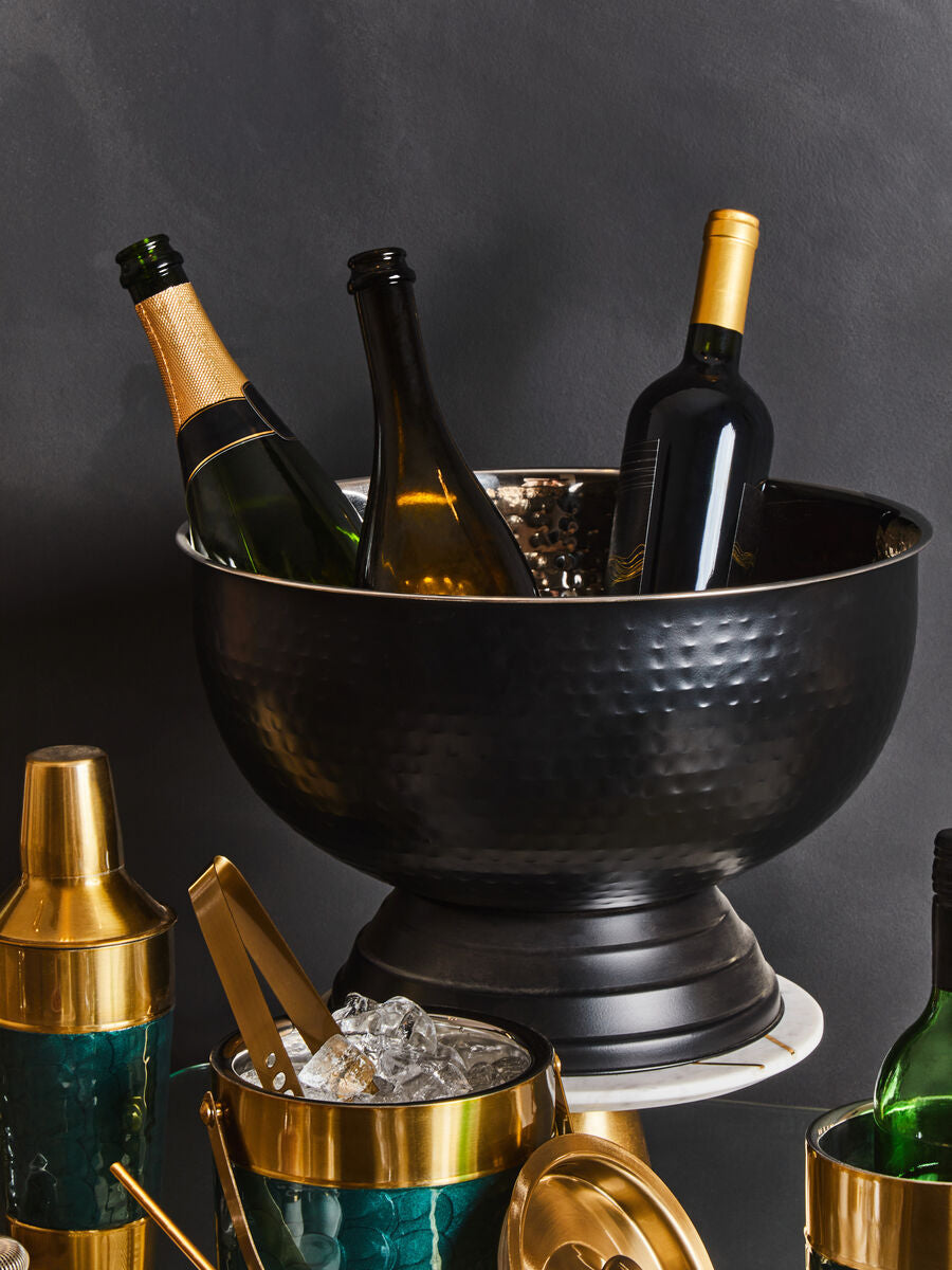 Ankara Black Stainless Steel Champagne Bowl with Hammered Effect