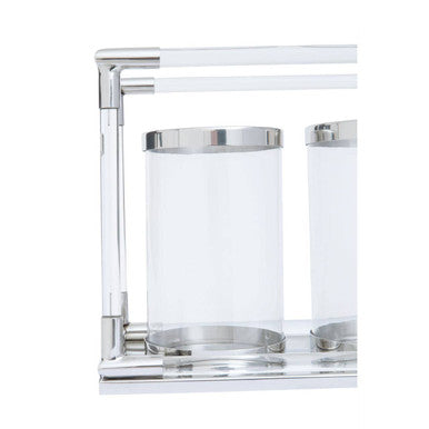 Lucita Double Silver Steel And Acrylic Candle Holder