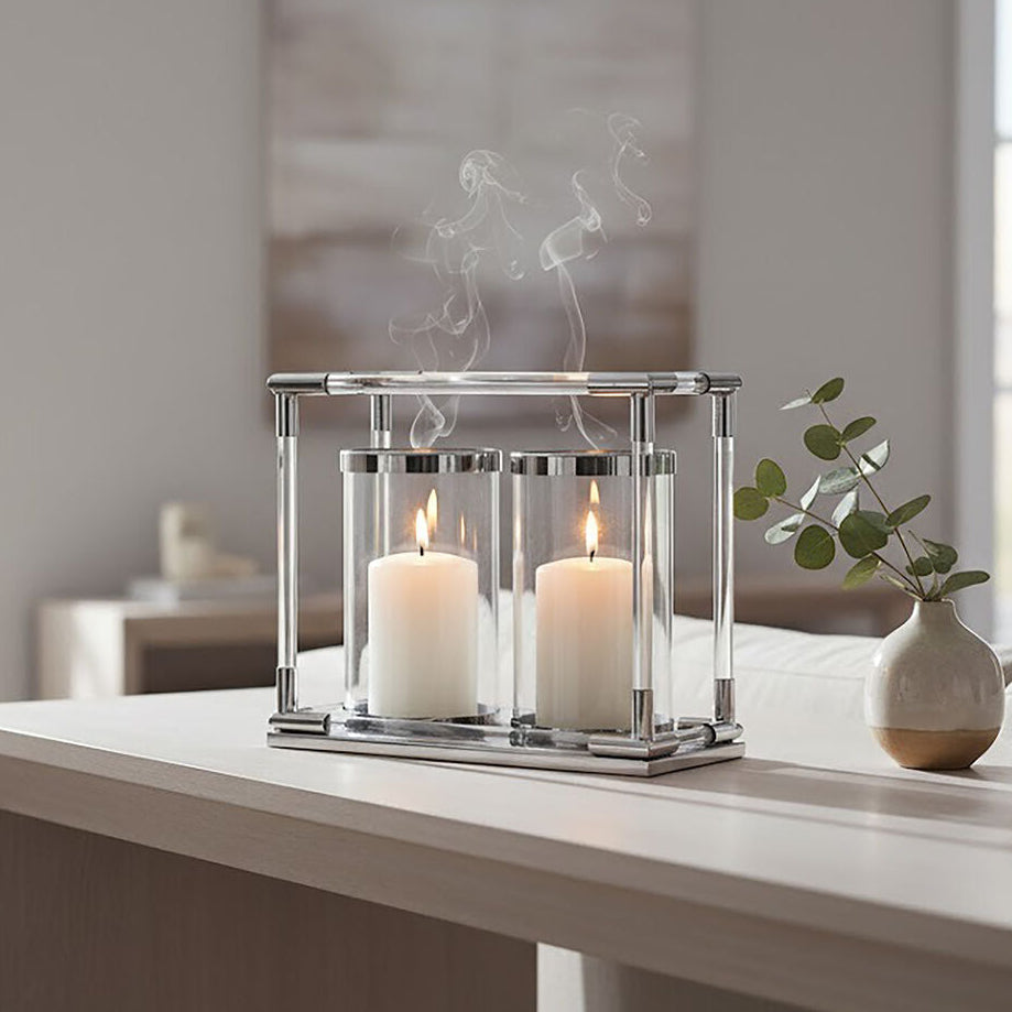 Double Silver Steel and Acrylic Candle Holder | Lucita