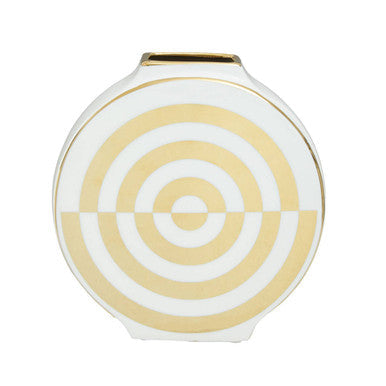 Curva Gold and White Ceramic Round Vase