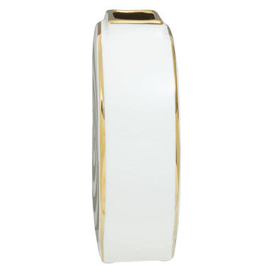 Curva Gold and White Ceramic Round Vase
