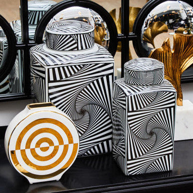 Curva Gold and White Ceramic Round Vase