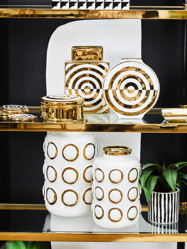 Curva Round  Gold and White Trinket Box