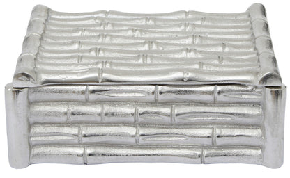 Hiba Small Silver Finish Bamboo Effect Trinket Box