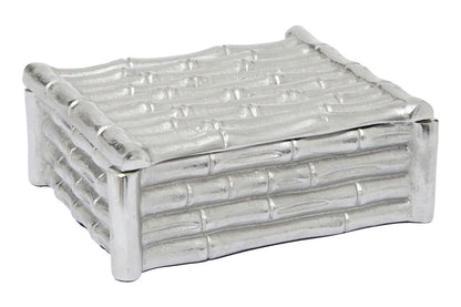 Hiba Small Silver Finish Bamboo Effect Trinket Box