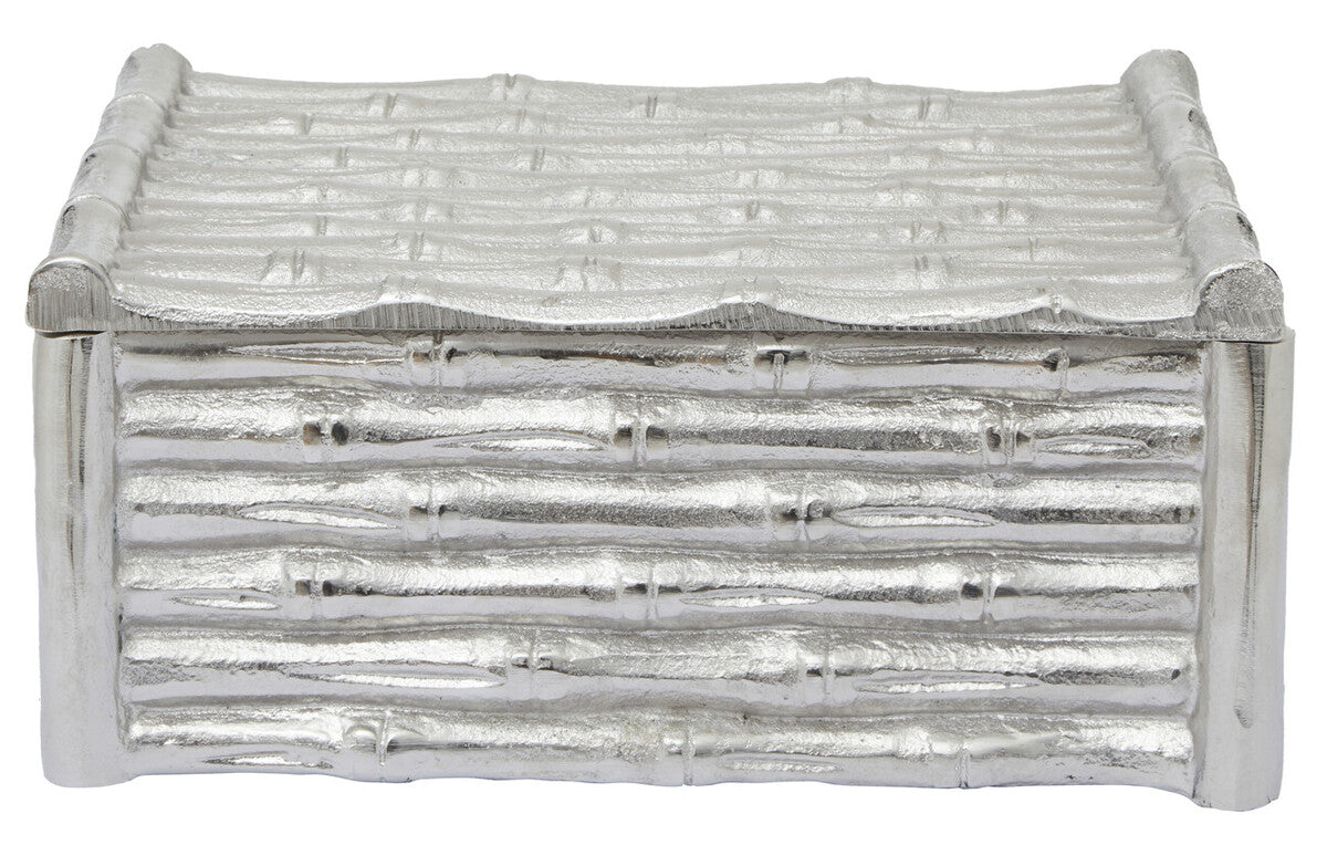 Hiba Large Silver Finish Bamboo Effect Trinket Box