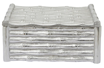 Hiba Large Silver Finish Bamboo Effect Trinket Box