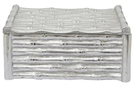 Hiba Large Silver Finish Bamboo Effect Trinket Box