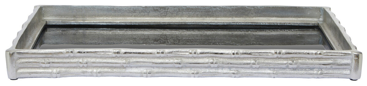 Hiba Silver Finish Bamboo Effect Mirrored Tray