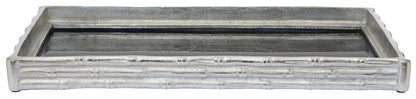 Hiba Silver Finish Bamboo Effect Mirrored Tray