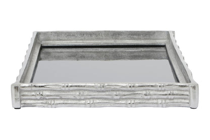 Hiba Silver Finish Bamboo Effect Mirrored Tray