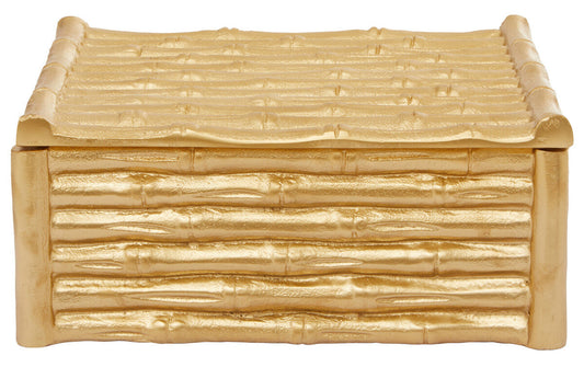 Hiba Large Gold Finish Bamboo Effect Trinket Box