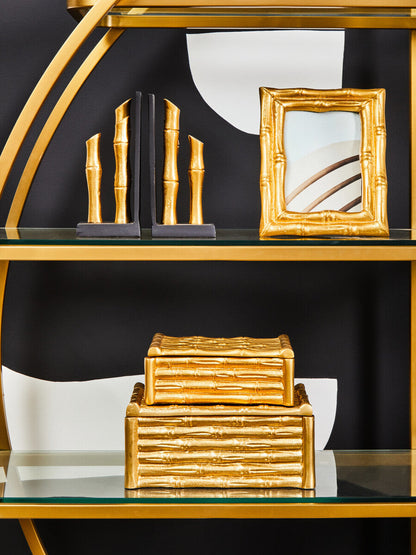 Hiba Large Gold Finish Bamboo Effect Trinket Box