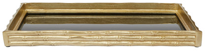 Hiba Gold Finish Bamboo Effect Mirrored Tray