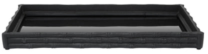 Hiba Black Finish Bamboo Effect Mirrored Tray