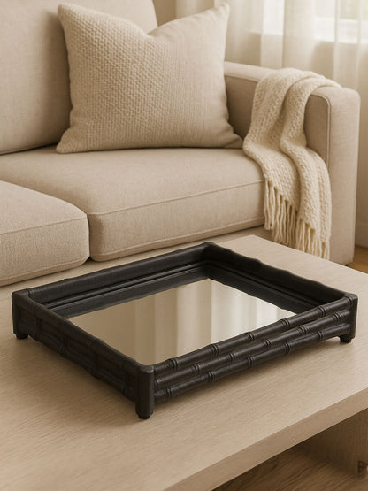 Black Finish Bamboo Effect Mirrored Tray | Hiba