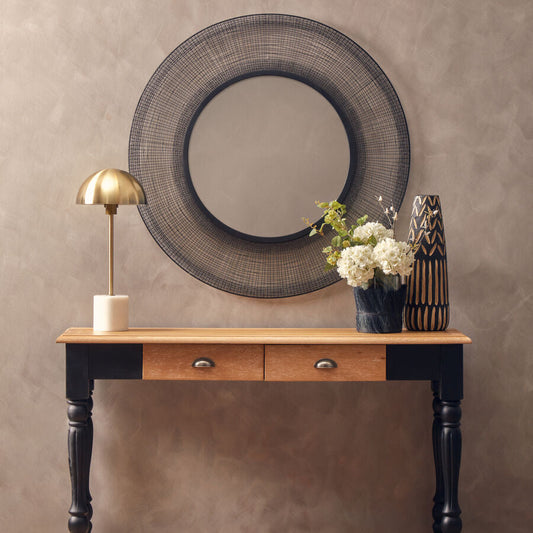Arlo Large Wooden Engraved Vase In Black And Natural