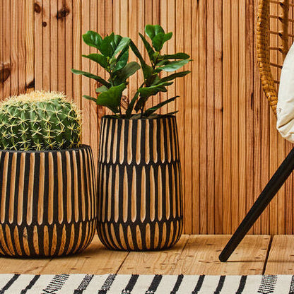 Arlo Large Natural And Black Wooden Vase